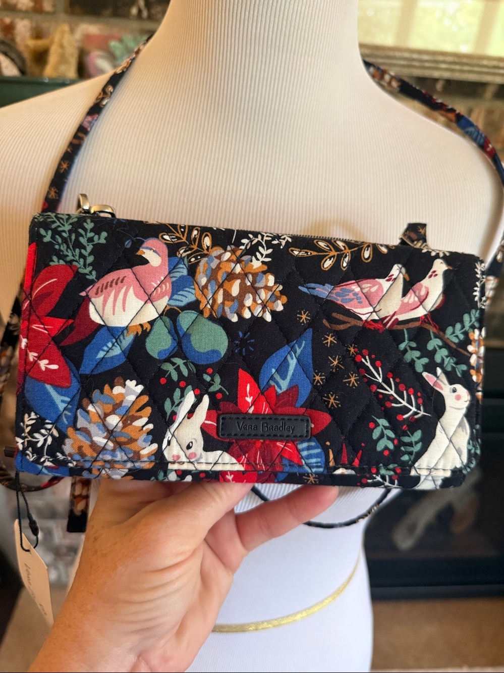 VERA BRADLEY Winter Forest Rabbit & Bird Convertible Crossbody Wristlet Crossbod
